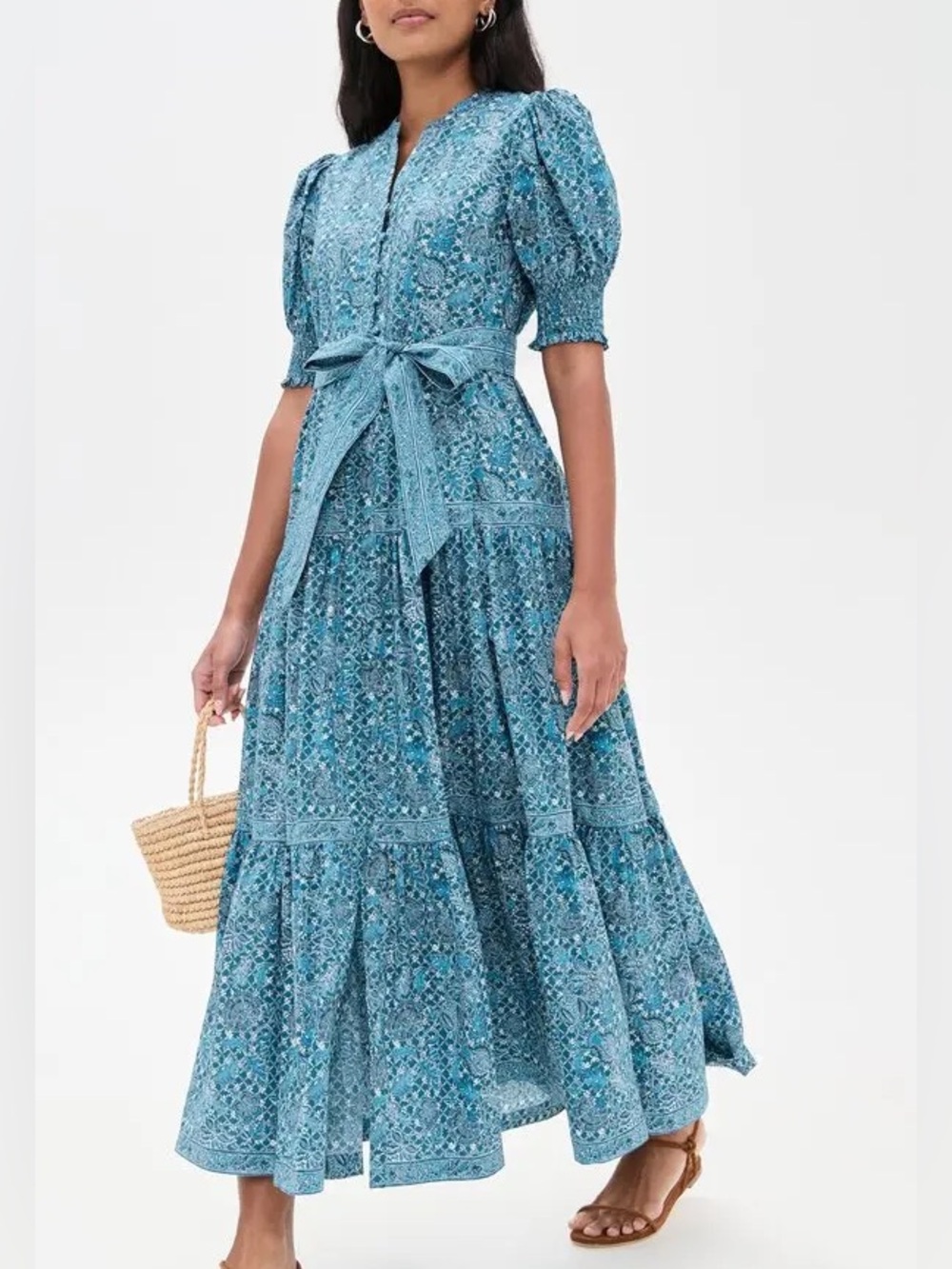 NWOT Hill House Home The Yara Dress - Timeless Navy Calico Trellis Size Small - Picture 4 of 10